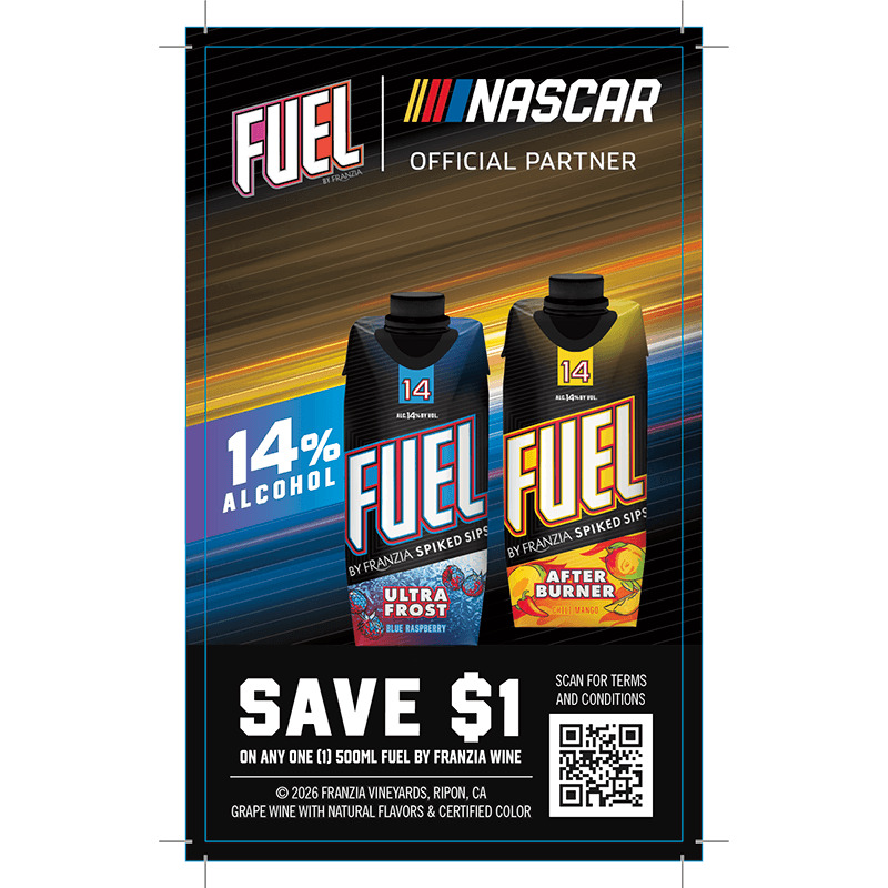 Fuel 2026 Nascar Flow $1 Off Cooler Cling - Ultra Frost / After Burner