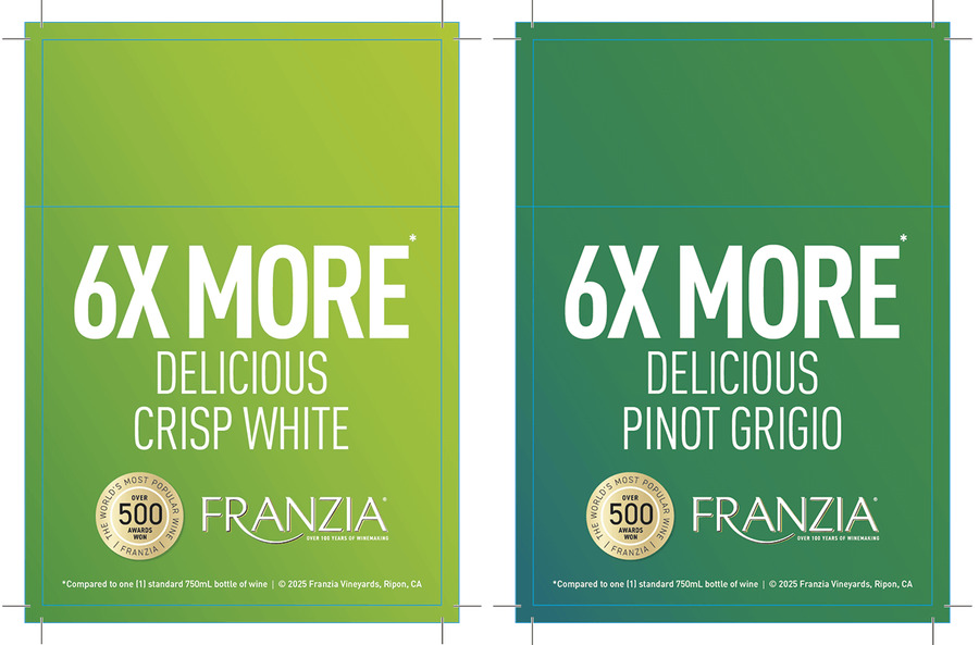 Franzia Flow 2026 Double Sided Shelf Talker - Crisp White and Pinot Grigio
